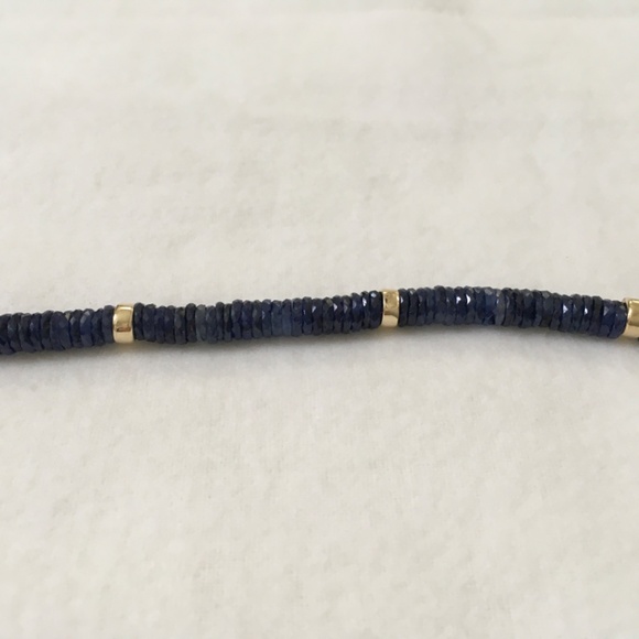 Genuine Blue Sapphire 14k Yellow Gold Bead Strand  Choker Necklace - Picture 7 of 15
